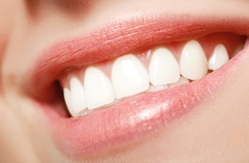close-up beautiful smile with healthy gums and teeth